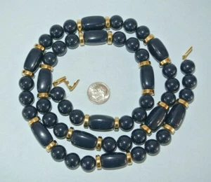 Collar NAPIER Vintage Firmado Azul Marino y Cuentas Doradas 31" ~ Excelente Estado - Imagen 1 de 4