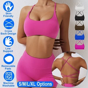 Womens Sports Bras Fitness Workout Yoga Bra Exercise Open Back Crop Tank Top US - Picture 1 of 45