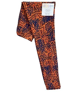 LuLaRoe OS Leggings #3190 - orange Design mit dunkelblau - Einheitsgröße - Bild 1 von 2