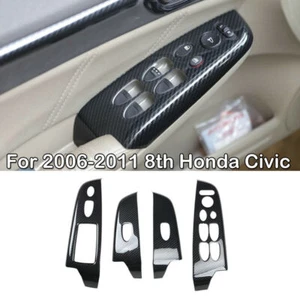 4pcs Carbon Fiber Window Lift Panel Switch Trim Cover For 2006-2011 Honda Civic - Picture 1 of 8
