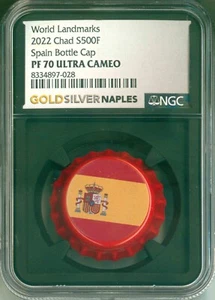 2022 Chad S500F World Landmarks Spain Bottle Cap Black Core NGC PF70 UC - Picture 1 of 4