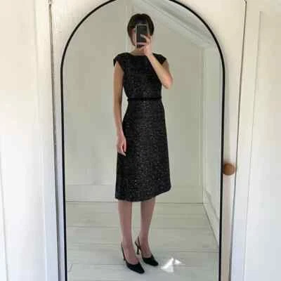 Vestido recto Donna Karan Tweed manga gorra en negro combo nuevo con etiquetas talla 4 venta al por menor $395 Foto 1 de 4