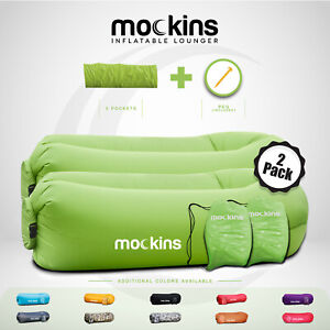 Mockins Inflatable Green 2 Pack Blow Up Lounger Beach Chair Bed With Travel Bag