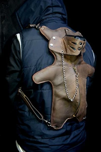 Teddybär Puppenrucksack Schulter reines Leder mit Ledertaschen und Riemen - Bild 1 von 8