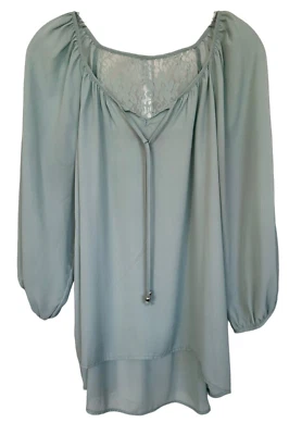 Heart Soul Plus 2X Women's Tunic Top Blouse w/ Lace Back, Front Tie - Blue - Image 1 of 4