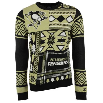 NUEVO CON ETIQUETAS FOCO Pittsburgh Penguins Parches de Invierno Cuello Redondo Suéter Feo Para Hombre Mediano Foto 1 de 2