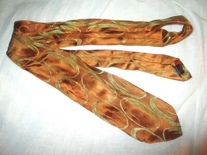 Vintage 50s Brown Gold Acetate Tapestry Wide Necktie Tie Swirl - Picture 1 of 3