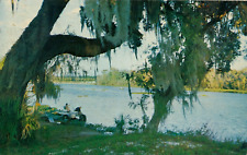 ST. JOHNS RIVER, FLORIDA. FL. MAN & WOMAN FISHING-RODS & REELS. DOCK/CHAIRS. 