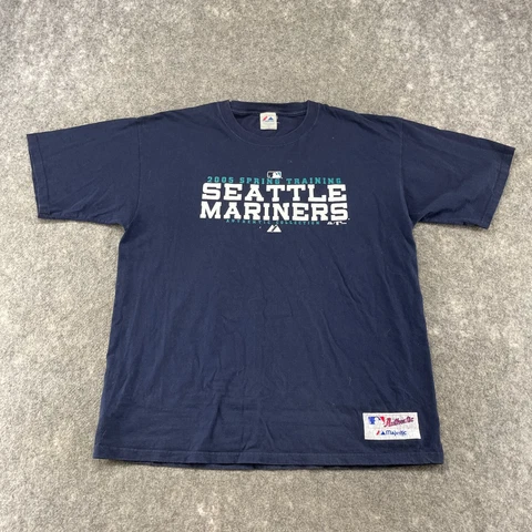 VINTAGE Seattle Mariners Shirt Mens 2XL XXL Blue Logo Spellout Y2K Majestic Cover