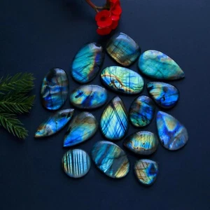 16 Pcs 283 Cts Natural Labradorite Cabochon Gemstone Lot 30x20 17x20mm #13854 - Picture 1 of 9