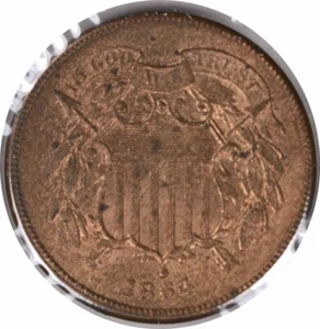 1864 Two Cent Piece Large Motto Rotated Reverse Choice BU Uncertified #235 - Picture 1 of 2
