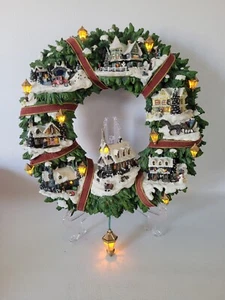 Thomas Kinkade Christmas Village Lighted Wreath 2005 Hamilton Collection 15" - Picture 1 of 13