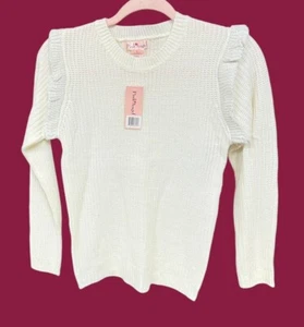Pink Angel girls size XL 16 solid ivory sweater metallic silver threading ruffle - Picture 1 of 6