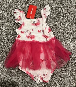 PatPat Girls Tulle Romper Dress Pink Unicorn Rainbow Spaghetti Strap 12-18 Mos - Picture 1 of 6