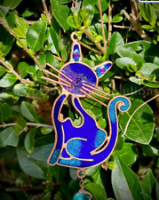 Cat Sun catcher blue glass Wind chime mobile hanging sparkly home garden outdoor