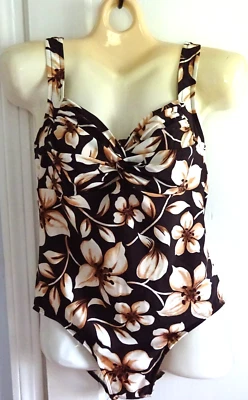 Traje de baño Land's End de una pieza talla 14 marrón floral delgado marrón floral Foto 1 de 4