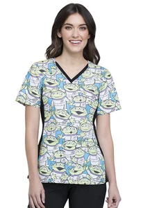 Toy Story Cherokee Scrubs Tooniforms Disney V Neck Knit Panel Top TF648 TSAL - Picture 1 of 6