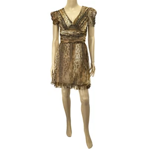 BLUGIRL BLUMARINE Brown Mix Leopard Print V-Neck Dress - Picture 1 of 8