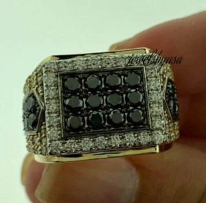 Men's Square Charming Statement Ring 1.24ct Onyx Cubic Zirconia Real - Picture 1 of 5