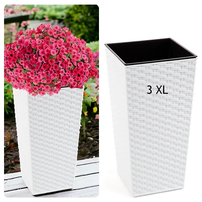 Blumenkübel Weiß Polyrattan Optik Blumentopf Eckig Pflanzkübel 2x 3XL (H:75 cm)  - Bild 1 von 4