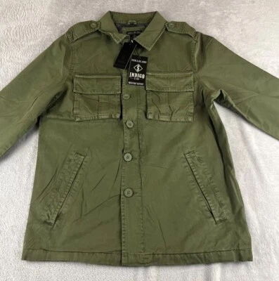 Chaqueta con botones de campo militar Indigo Star para hombre verde talla pequeña Foto 1 de 4