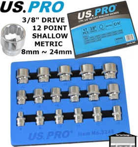 US PRO Tools 17pc 3/8" dr Shallow Sockets 12 Point 8-24mm, For Ratchet NEW 3248 - Picture 1 of 4