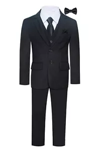 Magen Kids Boys SLIM FIT Formal Bridal 7 Pcs Set Suit Size 1-18 Black 2 Buttons  - Picture 1 of 3