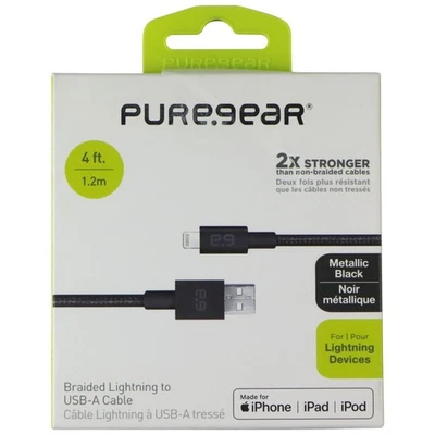 Cable de carga y sincronización trenzado PureGear (4 pies) de 8 pines a USB - negro Foto 1 de 2
