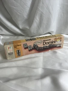Vintage Dragon Double Six Wooden Dominoes Milton Bradley 1970 28 Pieces Game - Picture 1 of 4