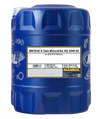 Olio motore 7830 Mannol moto 4 tempi HD 20W-50 API SL JASO MA/MA2 20 litri - Immagine 1 di 2