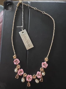 NUEVO CON ETIQUETAS Collar Flor Perla Imitación Cristal Tono Oro Marchesa Vintage - Imagen 1 de 3