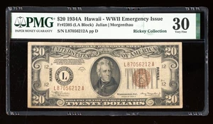DBR 1934-A $20 FRN Hawaii Fr. 2305 PMG 30 Serial L87056212A - Picture 1 of 2