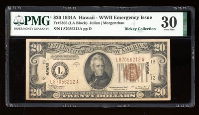 DBR 1934-A $20 FRN Hawaii Fr. 2305 PMG 30 Serial L87056212A - Image 1 of 2