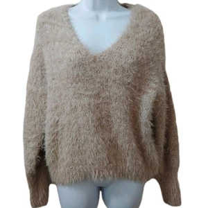 Beige Heather Fuzzy Soft V neck Sweater Size small - Picture 1 of 6