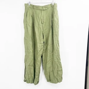 Free People Größe 10 grün hohe Leibhöhe 100 % Leinen Bündchen Hose - Bild 1 von 7