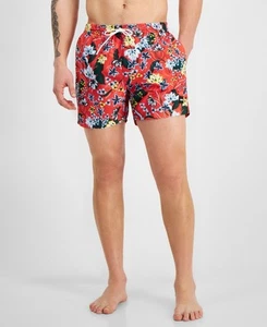 Hugo Boss Mens Regular fit Swim Trunks Swimwear Medium Red Floral - Picture 1 of 1