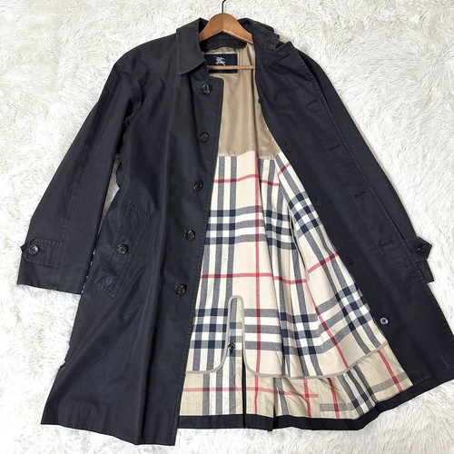 Cappotto Burberry London Balmacaan Mega Check Liner Nero Cotone Taglia L dal Giappone