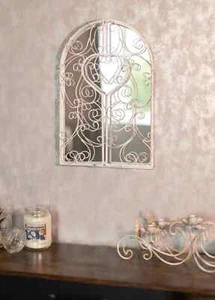 Hanging Wall Shutter Mirror Home Garden Decoration White Metal Mount Arch Rustic - Picture 1 of 24