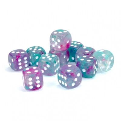 CHESSEX Würfel - 16mm - Nebula Wisteria/white LUMINARY (Würfelset 12 x W6) - leuchtet im