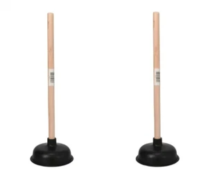 2 PCS Heavy Large 19 Inches Rubber Toilet Plunger With Wood Handle Clears - Picture 1 of 4