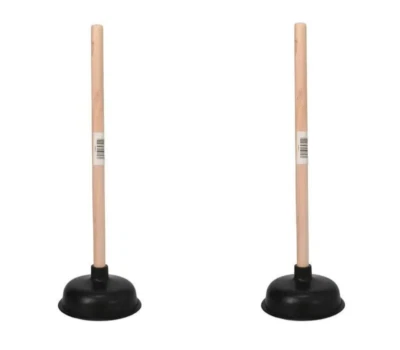 2 PCS Heavy Large 19 Inches Rubber Toilet Plunger With Wood Handle Clears - Image 1 of 4