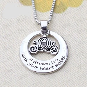 NEW Disney Cinderella Carriage Silver Plated Round Necklace - Perfect Gift - Imagen 1 de 1