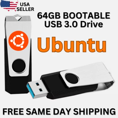 Ubuntu Linux  24.04.2 LTS Live OS 64GB Bootable USB 3.0 Flash Drive - Image 1 of 4