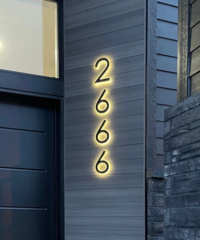 lighted house numbers 6 inches LED baclit mid century modern digits handmade Cover