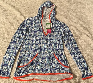 NEW Lilly Pulitzer UPF 50+ GABI Luxletic Pop Bomber Blue Get Trunky Hooded Top - Picture 1 of 8