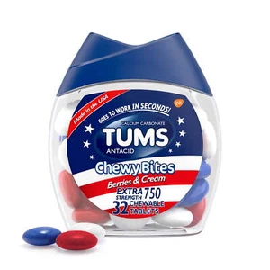 TUMS Chewy Bites Berries & Cream Extra Strength Antacid Chewable Tablets, 32 Ct - Picture 1 of 11