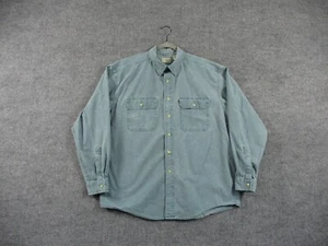 VINTAGE LL Bean Shirt Men L Green Faded Work Flap Pocket Made In Canada Cotton - Picture 1 of 14