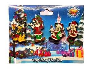 Navidad 2017 Booster Juego de 4 Pin Disney Pin Lote Mickey Minnie Goofy Nuevo - Imagen 1 de 7