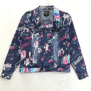 Encrypted / Street Graffiti Embellished Stretch Denim Jean Jacket / XL 18-20 - Picture 1 of 7