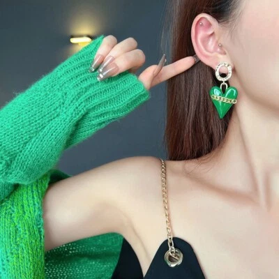 Green Heart Design Trendy  Earring-Heart Earring-Dangle Earring Gold Filled - Image 1 of 4